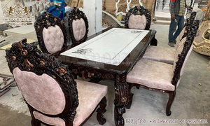 Ensemble de table à manger de style impérial sculpté à la main 8 places Table à manger royale sculptée à la main avec chaises Finition or antique Salle à manger - Product Image 6