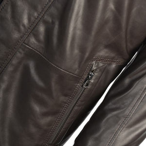 Manteau marron doublé en cuir d'agneau et peau de mouton pour homme, veste de moto de haute qualité, vente en gros - Product Image 4
