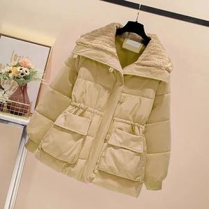 Nouveau femmes hiver coton-rembourré veste XL grande taille imprimé polaire coréen col montant épaissir pain bouffant court col montant - Product Image 3