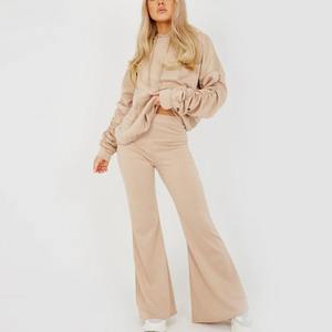 100% coton délavé à l'acide sweat à capuche évasé et survêtements pantalons pour femmes meilleure vente personnalisé deux pièces femmes survêtements évasés - Product Image 3