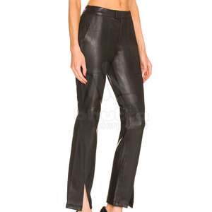 Pantalon en cuir teinté sur mesure pour femmes, vente chaude, logo personnalisé, haute qualité, décontracté, hiver, mi-longueur, imperméable, devant plat, coupe droite - Product Image 2