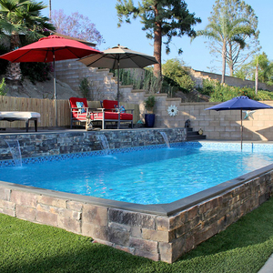 Hôtel Villa de jardin, <span class=keywords><strong>piscine</strong></span> rectangulaire semi-enterrée de luxe, <span class=keywords><strong>piscine</strong></span> en fibre de verre à débordement infini en pierre naturelle avec spa - Product Image 6