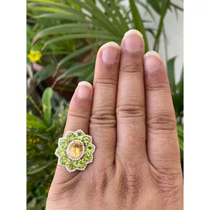 Citrine Peridot Cocktail Ring 925 Sterling Silver Handmade Statement Gemstone Ring Wholesale Jewelry Supplier - Product Image 5