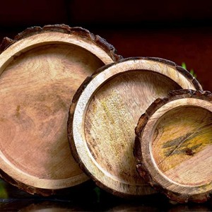 Corteza de efecto madera Producto de Venta caliente Bandeja de servicio de corteza de árbol de 10 pulgadas 3 Losa de madera redonda 3 - Product Image 3