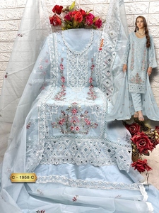 Organza pesada con estilo bordado Trabajo Sal-traje de guerra Colección paquistaní - Product Image 6