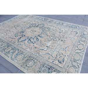 Alfombra Vintage Extra Grande de 8.1x11.1 pies, Alfombra Turca de Lana con Rayas Azules - Product Image 2