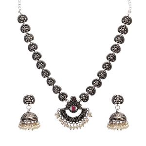 Conjunto de pendientes de collar floral de perlas de imitación de cristal bohemio antiguo oxidado de joyería mayorista de fabricación india para mujer - Product Image 1