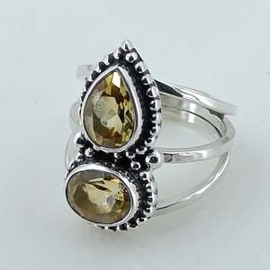 Anillo Boho Hecho a Mano en Plata de Ley 925 con Citrino de Doble Engaste, Joyería con Piedra de Nacimiento de Noviembre, Regalo Perfecto para su Cumpleaños - Product Image 5