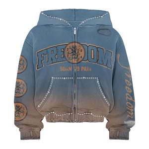 เสื้อฮู้ดดี้โอเวอร์ไซส์ทรงใหญ่พิเศษ ยี่ห้อ Neew Tendy รุ่น Heavyweight  แบบสกรีนลาย พิมพ์โลโก้ตามสั่ง  ซิปหน้า  ตกแต่งด้วยคริสตัล  สำหรับผู้ชาย - Product Image 6