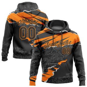 Industrie directe en gros 3D brodé personnalisé cousu Black Bay Orange 3D déchiré papier Style sport pull sweat à capuche - Product Image 1
