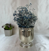 Grand vase de jardinière en métal argenté de luxe pour l'intérieur avec pot de fleurs surélevé Miroir de sol élégant pour le jardin et l'intérieur