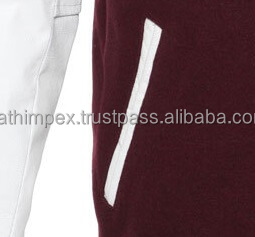 Veste universitaire unisexe bordeaux, broderie blanche, fermeture à bouton-pression, corps en laine, manches en cuir, support personnalisé, prêt pour la toile - Product Image 5