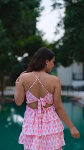 เดรสยาวคลุมเข่าสไตล์โบฮีเมียนสำหรับผู้หญิงเดรสลำลองชายหาดพิมพ์ลายดอกไม้ - Product Image 5