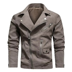 Chaqueta de cuero delgada de moda para hombre de otoño invierno con cremallera Ropa de hombre de moda informal con logotipo frontal - Product Image 3