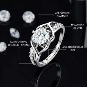 NOVAMART Fine 1 Carat Moissanite Diamond <b>Solitaire</b> <b>Ring</b> in <b>Silver</b> Free Size for Women Your Queen Wholesale Export - Product Image 3