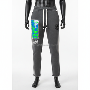 Tela de lana pesada textura suave transpirable ajuste cómodo cintura ajustable logotipo personalizado diseño impreso para gimnasio pantalones de hombre lavados - Product Image 1