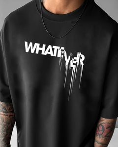 Camiseta de manga corta de cuello redondo informal y cómoda con estampado de letras CUALQUIER ajuste holgado de verano de algodón puro 100% para hombre - Product Image 1