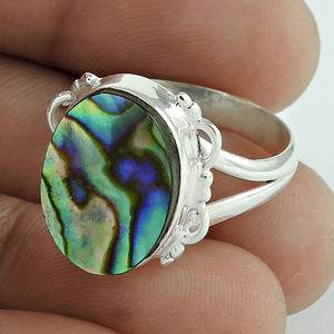 Fabuloso aspecto 925 plata esterlina concha de abulón anillo de piedra ovalada joyería Bohemia hecha a mano precio de fábrica directo proveedores a granel - Product Image 1