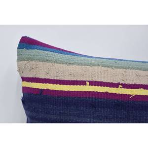 Almohada de lana a rayas vintage azul de 16x36 pulgadas, acento decorativo de estilo étnico con relleno de plumas para decoración de sofá y asiento de coche - Product Image 2