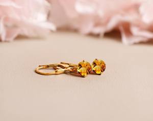 925เงินสเตอร์ลิง14K ชุบทอง Citrine leverback ต่างหูอัญมณีหรูหรา6มม. สำหรับผู้หญิง - Product Image 3