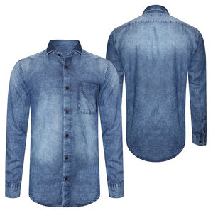 เสื้อเชิ้ตผ้าเดนิมแขนยาวสำหรับผู้ชายสีพื้นทรงพอดีตัวสวมใส่สบาย - Product Image 1