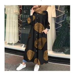 Vestido musulmán Abaya de manga larga para mujer, Túnica grande con estampado, caftán Hijab, ropa islámica suelta, 2023 - Product Image 4