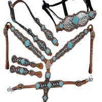 Bridon d'équitation en cuir de haute qualité, motif léopard, avec incrustation de pierre turquoise, pour dressage, modèle Mousmi