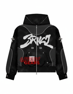 Sweat à capuche zippé strass personnalisé 350 gsm - OEM 350GSM Sweat à capuche strass personnalisé, fabricant de sweat à capuche mode léger - Product Image 4