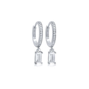 Pendientes colgantes de plata con diseño de Baguette rectangular de CZ blanco, joyería fina hecha a mano, joyería turca - Product Image 2