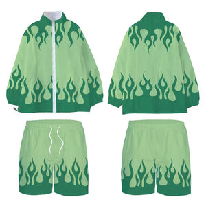 Y2K Streetwear Conjunto cortavientos de moda Personalizado Flame Print Sweatsuit y Shorts Joggers Conjuntos Hombres Unisex Conjunto de dos piezas de verano - Product Image 1