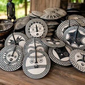 Masque africain en bois fait main - Motif géométrique sculpté à la main, art africain coloré pour la décoration de la maison et de l'hôtel - Product Image 2