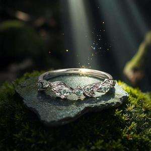 Bague de mariage Jeulia plaquée or rose avec agate mousse feuille de nuit d'été pour femme - Product Image 4