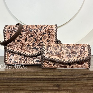 Venta directa de fábrica 2025 nuevo bolso cruzado de cuero genuino y cartera de mano de cuero genuino conjunto de 2 piezas para mujer - Product Image 1