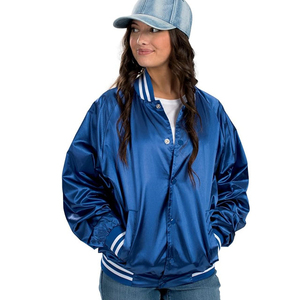 Chaqueta Universitaria Azul Satinada con Logotipo Personalizado para Hombre, Chaqueta Universitaria Bulls, Precio al por Mayor, Elegante y de Calidad con Servicio OEM - Product Image 4