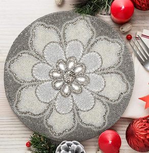 Handcrafted Beaded Placemats Jute <b>Cloth</b> Material New Model Dining <b>Table</b> Wedding Christmas Decoration Family Gatherings Parties - Product Image 6