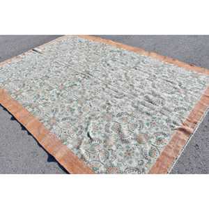 Turkish Vintage Rug 7.2x10.3 ft (220x314 cm), <b>Brown</b> Striped <b>Wool</b> Rug - Product Image 4