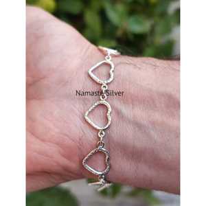 Handmade 925 <b>Solid</b> Sterling <b>Silver</b> Heart <b>Bracelet</b> 7.5 Inches Length Fine Chain & Link Design Gift for Women - Product Image 3