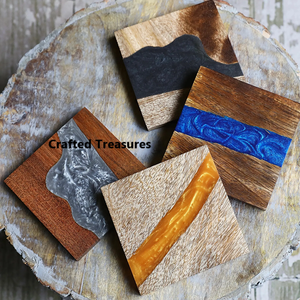 Lot de 4 sous-verres en bois et en résine de qualité standard avec couleur personnalisée pour la maison, les hôtels et les restaurants - Product Image 6