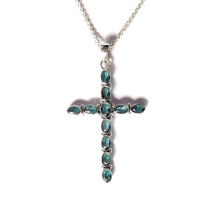 Colgante de Cruz de Topacio Azul (4.0 Gramos) con Incrustaciones en Bisel, Símbolo Religioso Cristiano - Product Image 1