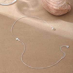 Collana croce in ottone placcato argento 925 con uguale lunghezza catena d'argento elegante accessori per gioielli articolo N0663 - Product Image 5