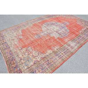 พรมตุรกีวินเทจขนาดใหญ่6.8x10.9ฟุตสไตล์คลาสสิกสีแดงเบจสไตล์การเย็บปะติดปะต่อกัน10มม. ยางลาเท็กซ์ขนสัตว์สำหรับห้องโถง - Product Image 4