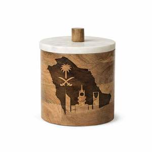 Pot de rangement en bois avec motif de chameau et couvercle en marbre, récipient décoratif pour la décoration intérieure et l'art culturel - Product Image 2