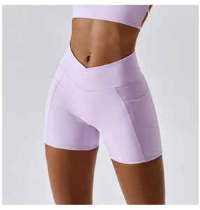 Running Womens Crossover Waist Gym <b>Scrunch</b> <b>Shorts</b> Pocket Yoga Leggings <b>Shorts</b> - Product Image 3