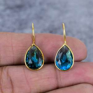 พลอยลูกแพร์สีน้ำเงิน apatite 925ต่างหูเงินสเตอร์ลิงของขวัญครบรอบปีที่สวยงามลวดชุบทองอินเทรนด์สำหรับปาร์ตี้ - Product Image 2