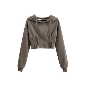 Sudadera con Capucha Corta de Invierno para Mujer, Precio Razonable, Algodón y Felpa, Logotipo Frontal, Precio de Fábrica al por Mayor - Product Image 4