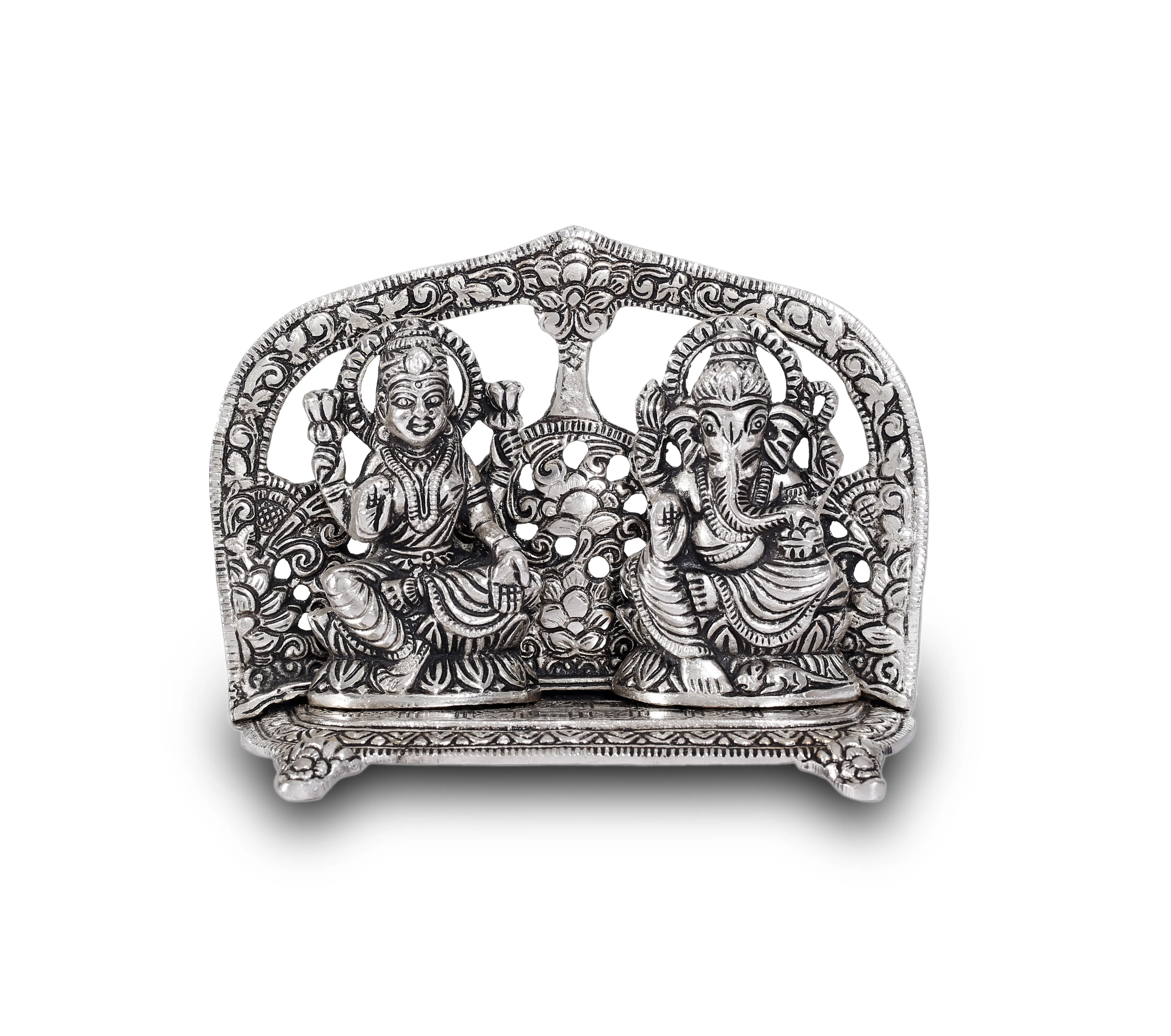 Estatua de Ganesha Laxmi hecha a mano de aluminio, escultura de Dios del éxito, Murti Idol, Señor de adoración, Laxmi Ganesh para decoración del hogar