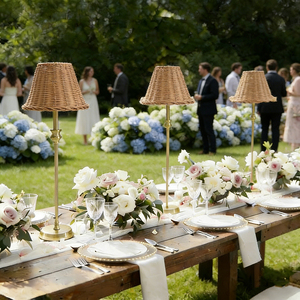 Ensemble d'éclairage de mariage pour l'extérieur et l'intérieur avec télécommande tactile en métal, <span class=keywords><strong>abat</strong></span>-<span class=keywords><strong>jour</strong></span> en rotin fait main rechargeable - Product Image 4