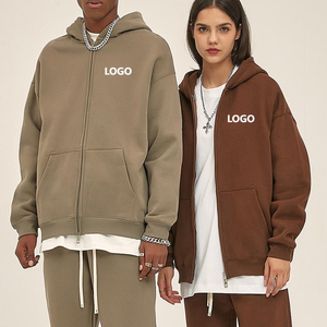 350 GSM Fleece Lined Solid Winter Casual Hoodie Loose Fit Hooded <b>Cardigan</b> Sweatshirt Double Headed Zipper Breathable Trendy - Product Image 1