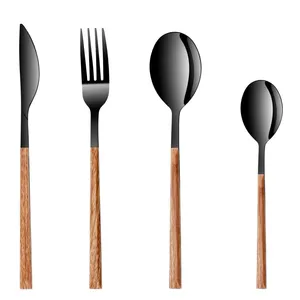 Stainless Steel Western and European Style Wooden Handle Knife Fork Spoon Cutlery Set for Hotel Restaurant