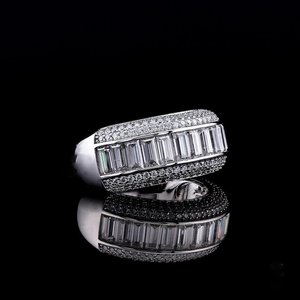 Luxury Moissanite Diamond Rhodium Plated 925 Sterling <b>Silver</b> Channel Setting Hip Hop <b>Statement</b> Unisex Wedding <b>Ring</b> - Product Image 2